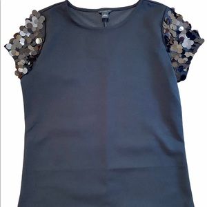 Ann Taylor Black Sequin Cap Sleeve Party Top